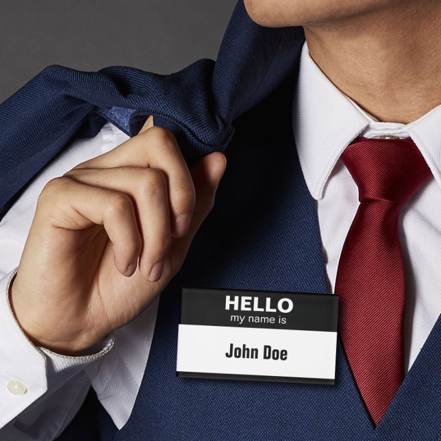 Hello My Name Is - Solid Black Name Tag
