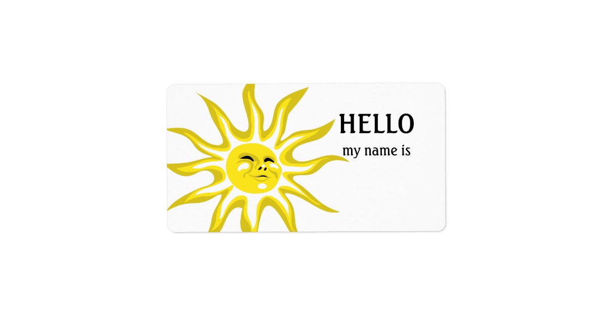 A vector graphic Sunshine Hello my Name is Label. 