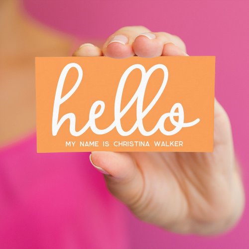 Hello My Name Is Tangerine Orange White Minimal Business Card
