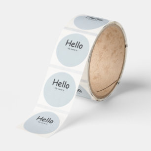 Hello, My Name Is White Polka Dots on Pale Blue Classic Round Sticker
