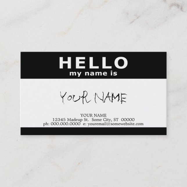 hello my name is (with QR code) Business Card (Front)