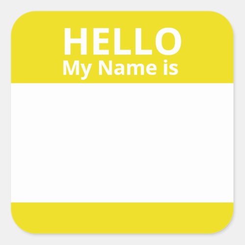 Hello My Name is Yellow White Name Tag Stickers