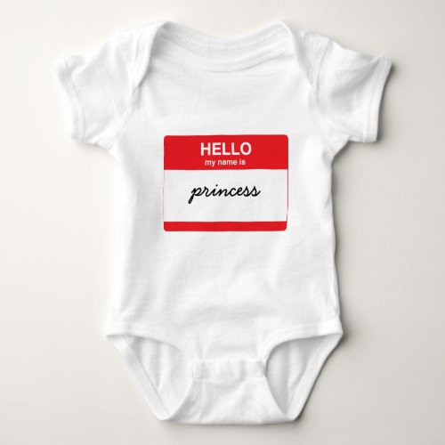 Hello my name is your text baby bodysuit