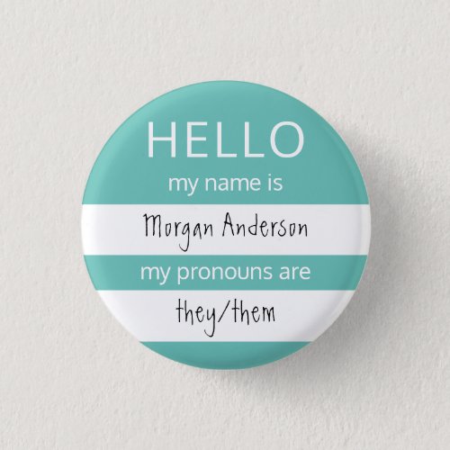 HELLO Name and Pronouns Badge Button