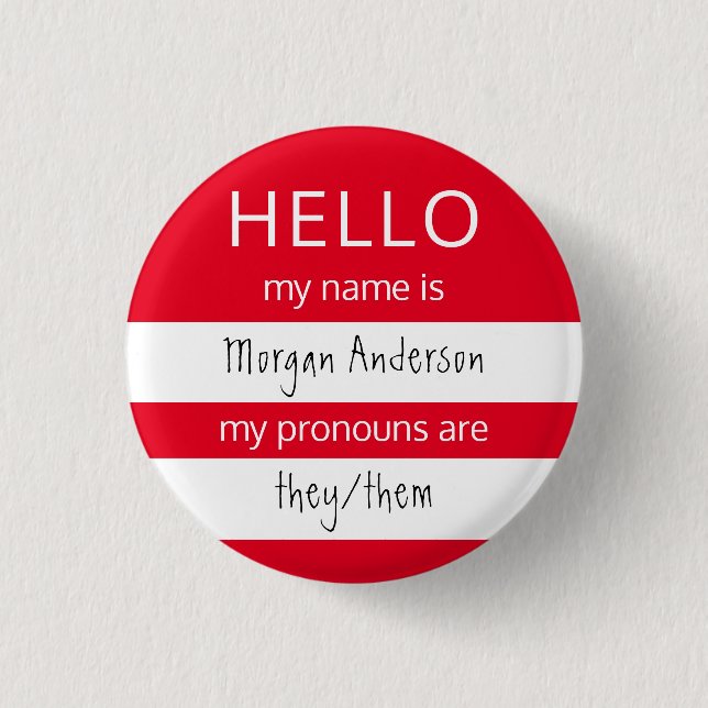 HELLO Name and Pronouns Badge Button (Front)