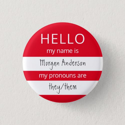 HELLO Name and Pronouns Badge Button