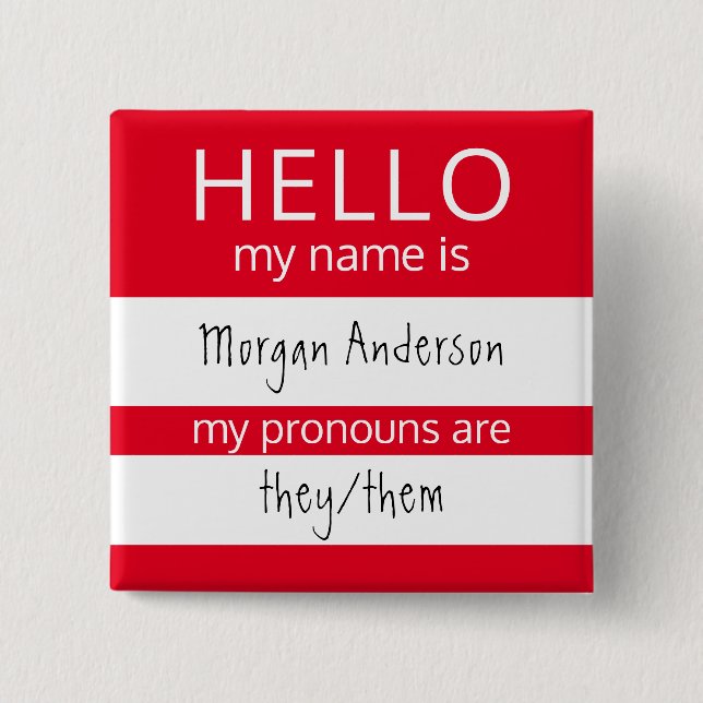 HELLO Name and Pronouns Badge Button (Front)