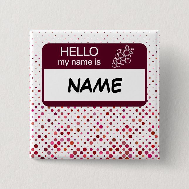 Hello Name Badge Wine Polka Dots Customized Button (Front)