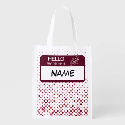 Hello Name Badge Wine Polka Dots Customized Grocery Bag