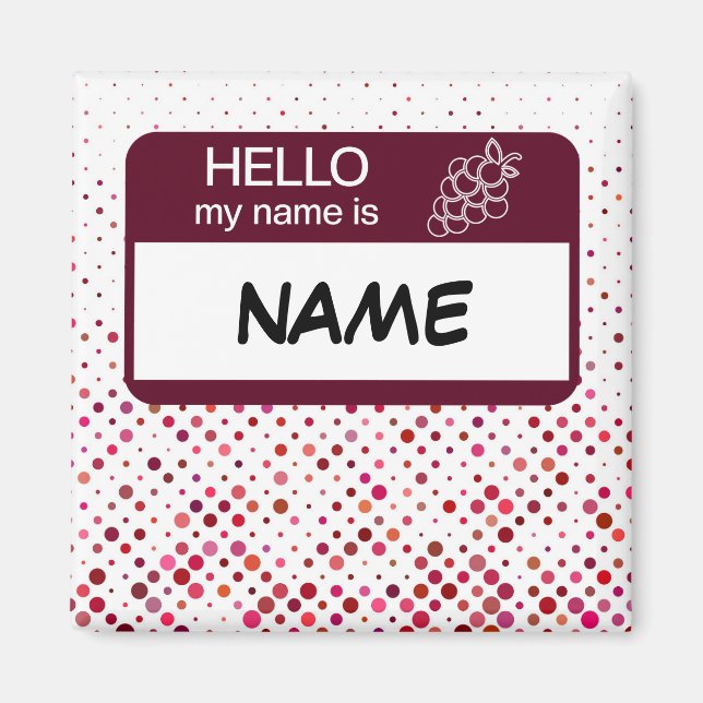 Hello Name Badge Wine Polka Dots Customized Magnet (Front)