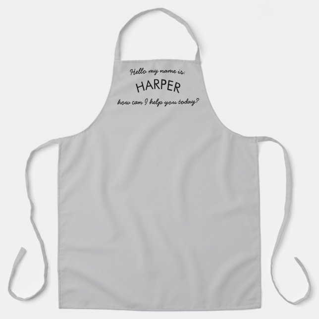 "Hello" Name Business Company Staff | Cool Gray Apron (Front)