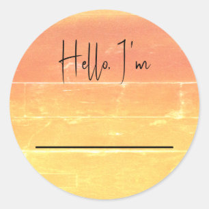 Hello Name Summer Rustic Yellow Peach Wedding Classic Round Sticker