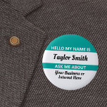 Hello Name Tag Ask Me About With Name And Info Button at Zazzle