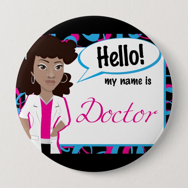 Hello Name Tag - Dr. Updo Button (Front)