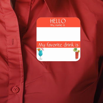 Hello Name Tag Sticker Badge Funny Drink Cocktail by ColorFlowCreations at Zazzle