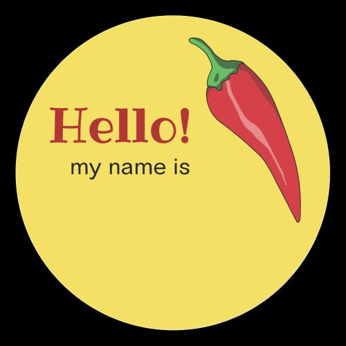 Hello name tag with hot chili pepper