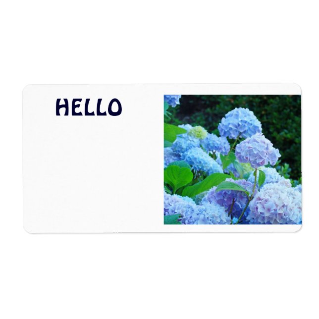 HELLO Name Tags Blue Hydrangea Flowers (Front)