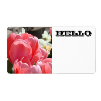 HELLO Name Tags Labels Pink Tulip Flowers