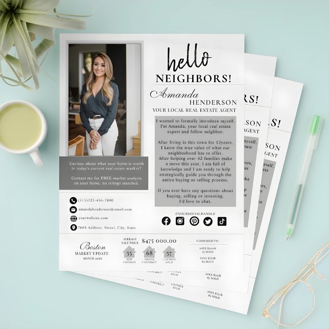 Hello Neighbor Real Estate Introduction Realtor  Flyer (Hello Neighbor Real Estate Introduction Realtor Flyer)