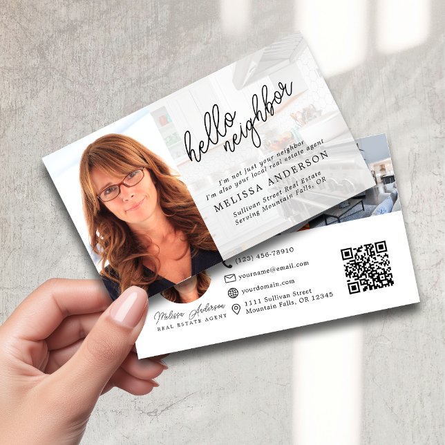 Hello Neighbor Real Estate Photo QR Code Business Card (Creator Uploaded)