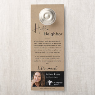 Hello Neighbor Rustic Brown Real Estate Farming Door Hanger