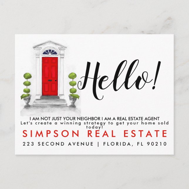 hello Neighbour Real Estate Agent Introduction Announcement Postcard (Front)