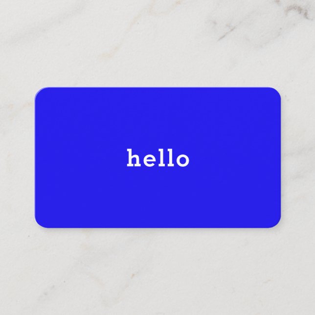 Hello neon blue white business card (Front)