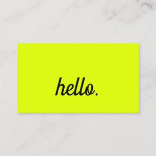 Hello Neon Chartreuse Yellow Colorful Typography Business Card