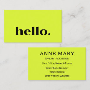 Hello Neon Chartreuse Yellow Typography Colorful Business Card
