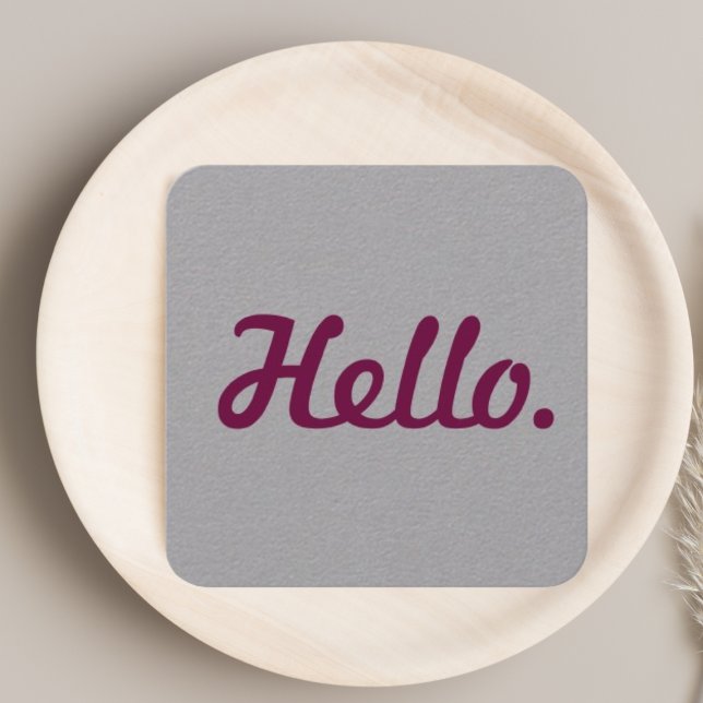  Hello Neutral Grey & Purple Casual Script Stylish Square Business Card (Creator Uploaded)