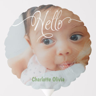 Hello New Baby 2 Sided Personalized (Green) Balloon