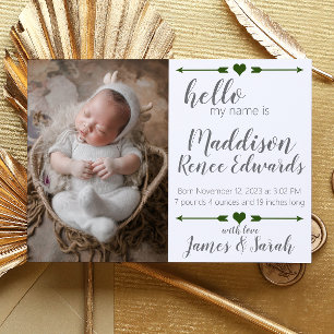 Hello New Baby Birth Announcement with Photo