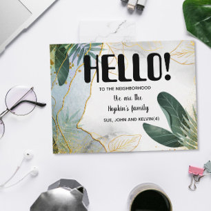 Hello New Neighbors tropical gold leaf accent Postcard