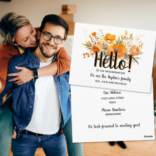 Hello New Neighbour Orange Floral Announcement Postcard