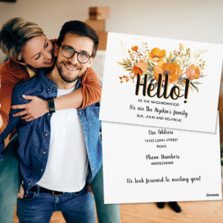 Hello New Neighbour Orange Floral Announcement Postcard