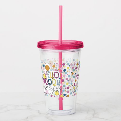 Hello New Year 2024 With Playing Cats Acrylic Tumbler