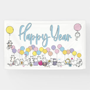 Hello New Year 2024 With Playing Cats Banner
