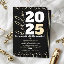 Hello New Year Black Gold Modern Custom Add Year  Invitation