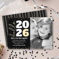 Hello New Year Black Gold Modern Custom Year Photo