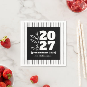Hello New Year Bold Black White Custom Year Name Napkins
