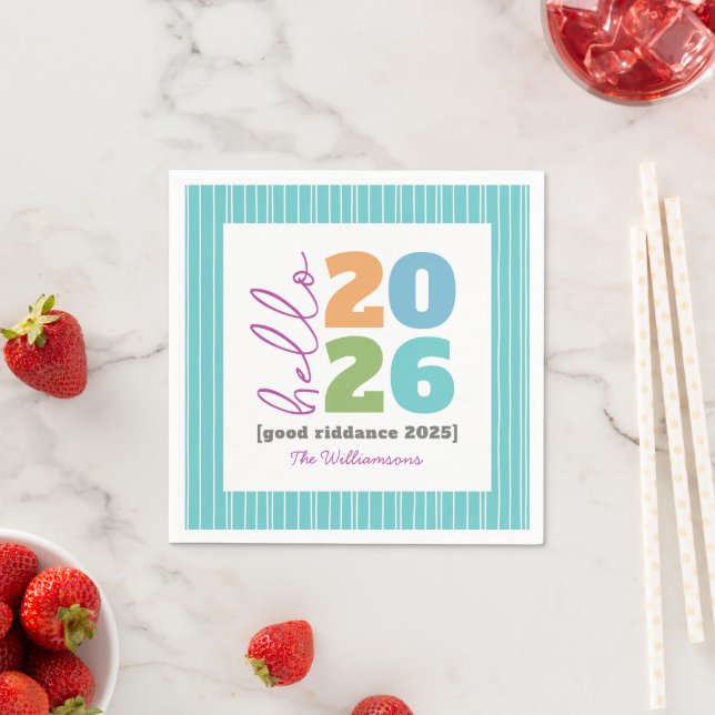 Hello New Year Bold Modern Custom Year Name Humor Napkins (Insitu)