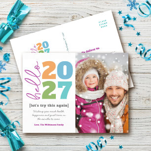 Hello New Year Bold Modern Type Custom Year Photo  Holiday Postcard