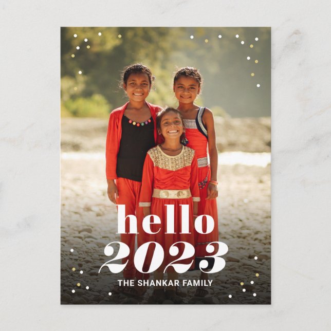Hello New Year EDITABLE COLOR Holiday Postcard (Front)