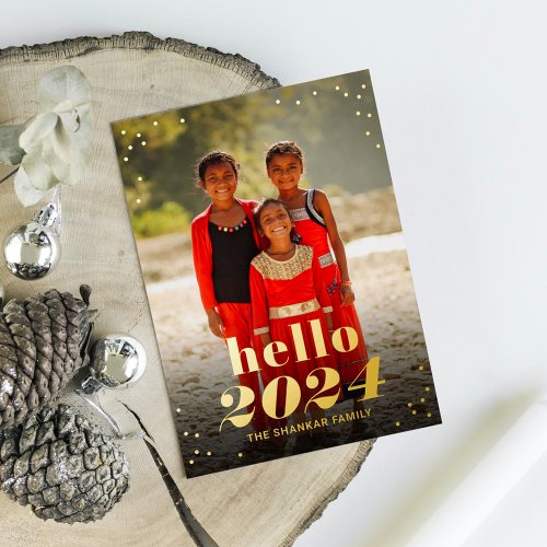 Hello New Year Foil Holiday Photo Card