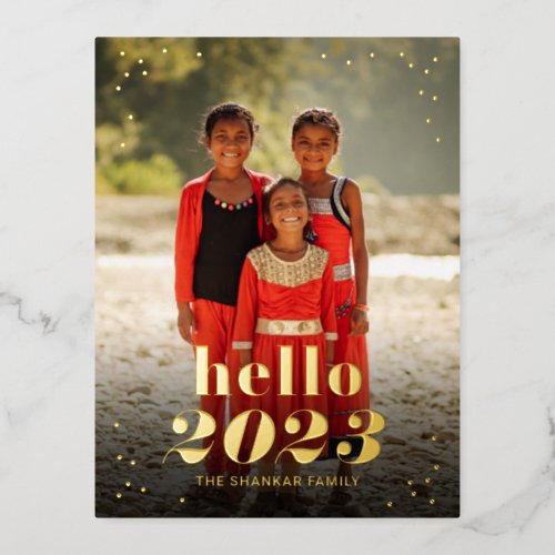Hello New Year Foil Photo Holiday Postcard