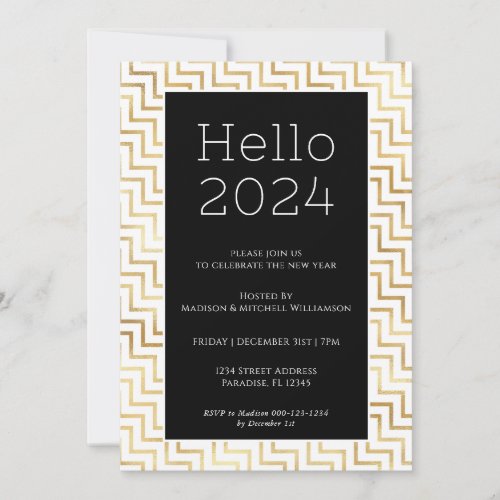 Hello New Year Gold Chevron Modern Invitation