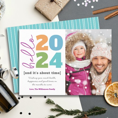 Hello New Year Photo Bold Modern Custom Add Year Holiday Card