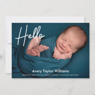 Hello newborn baby photo birth announcement
