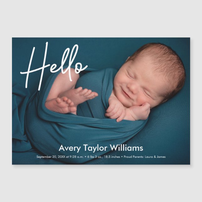 Hello newborn baby photo birth announcement (Front)