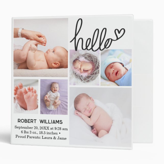 Hello newborn baby photo birth announcement Photo 3 Ring Binder (Front/Inside)